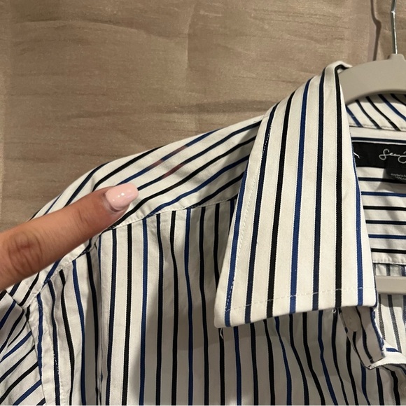 Sean John Black Blue White Stripe Button Down - Picture 2 of 5
